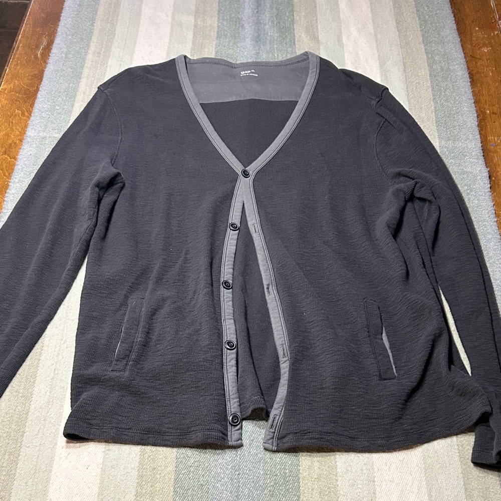 GAP Charcoal Button-Up Cardigan- Unisex - Size XL- Cotton- Front Pox
